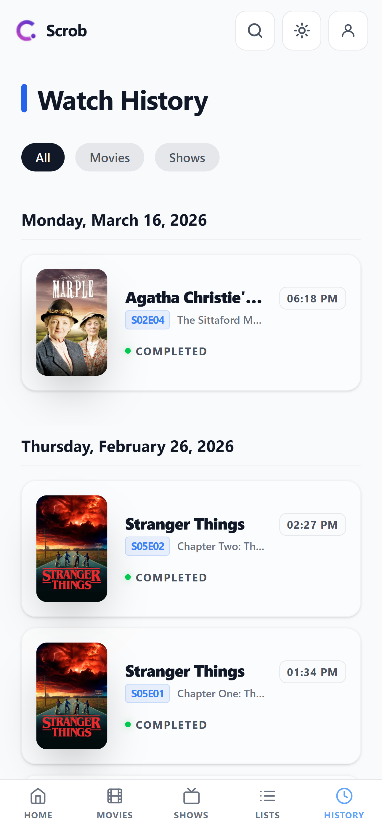 Mobile watch history light