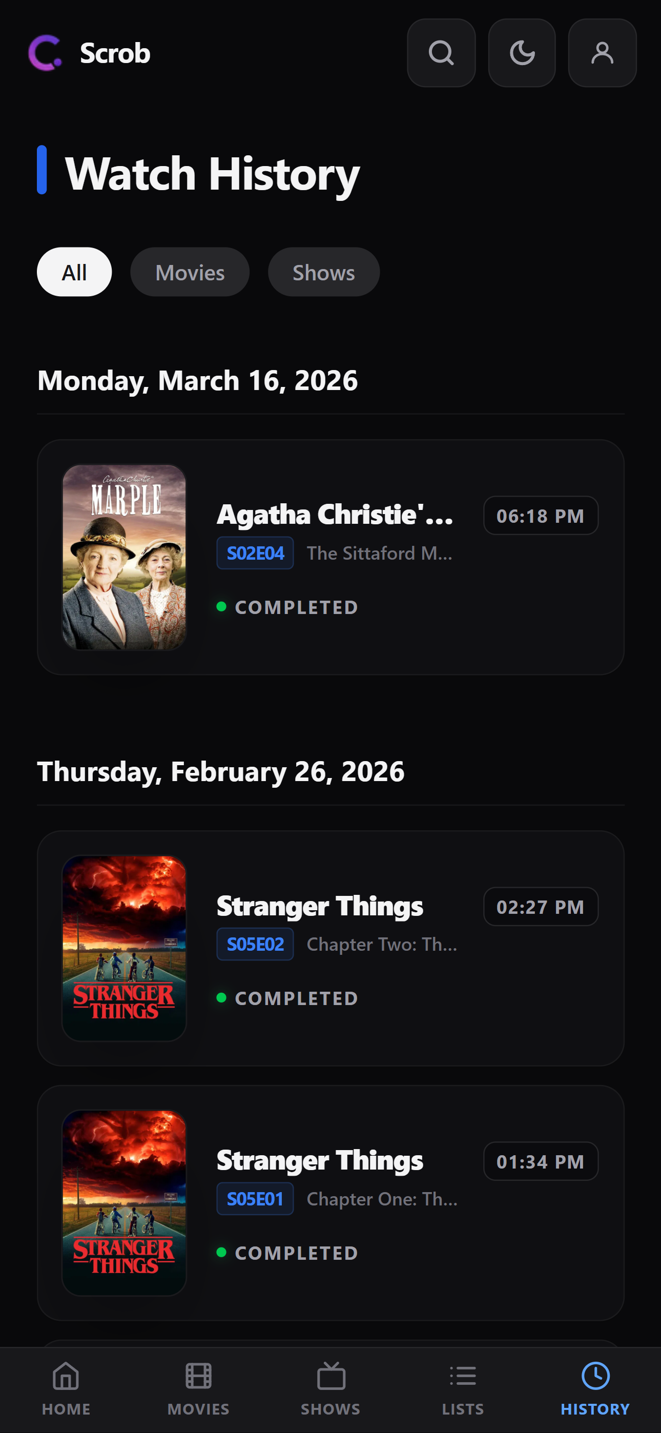 Mobile watch history